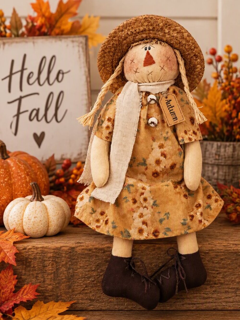 Honey & Me "Autumn" Scarecrow Doll 9.5" NWT- Fall Farmhouse Decor